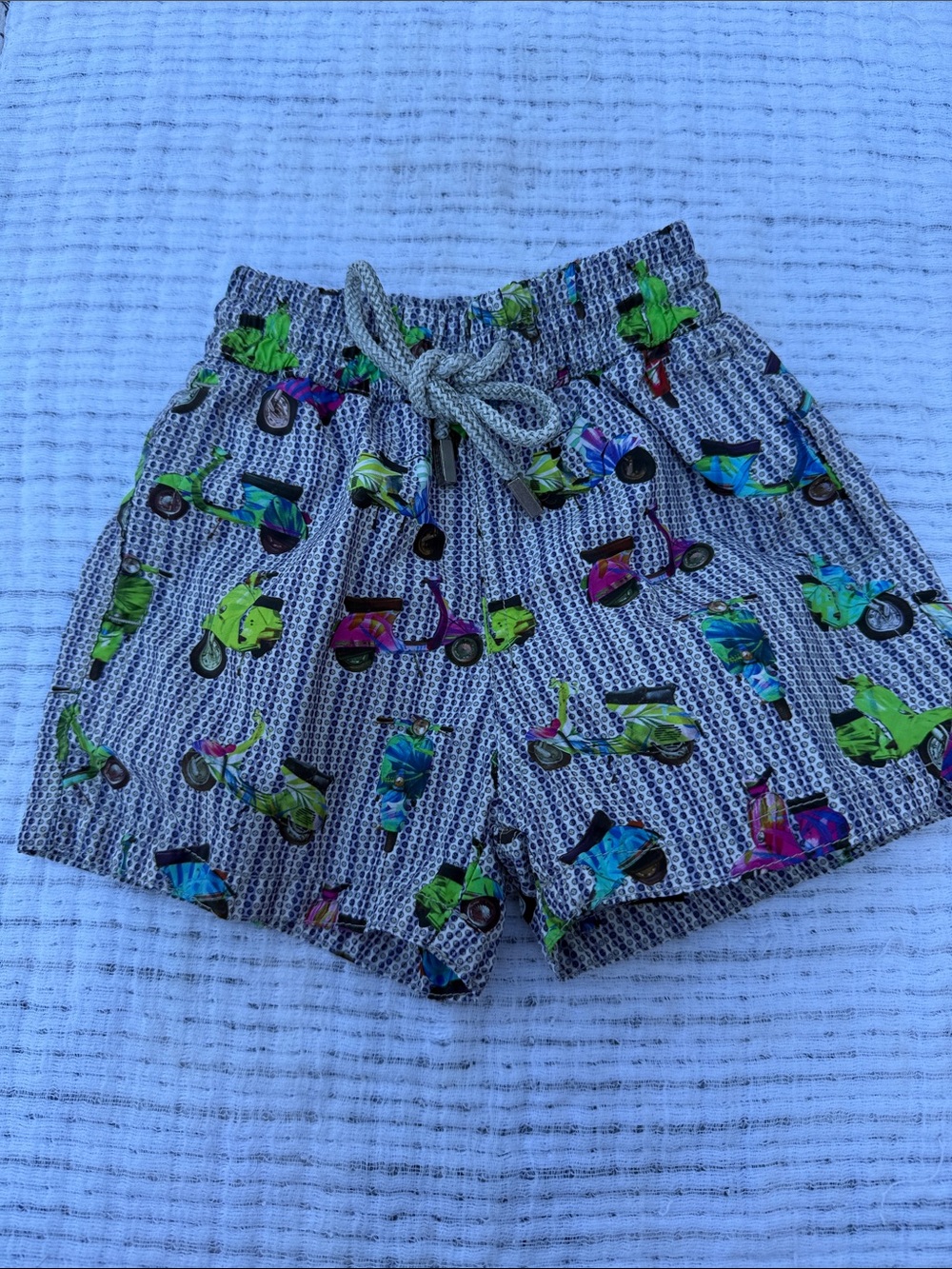 Kids Scooter Print Drawstring Shorts - Multi Green Accent